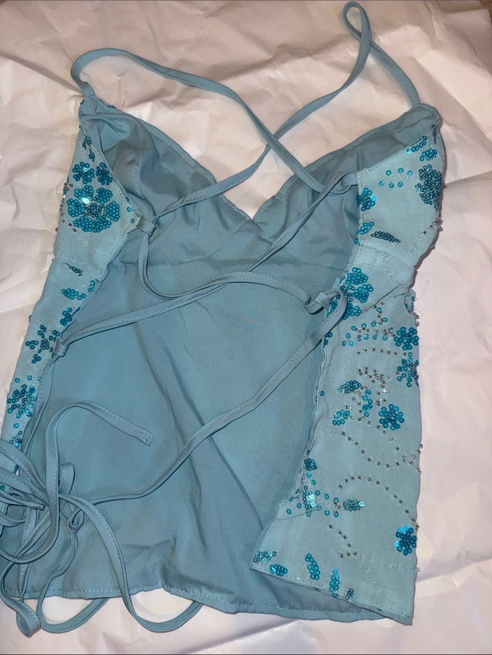 PacSun Light Blue Sequin Floral Cami Tank - Picture 2 of 2